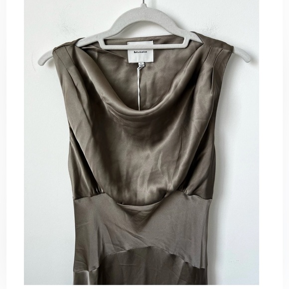 Reformation Satin Elegant Taupe  stylish dress - Picture 6 of 6